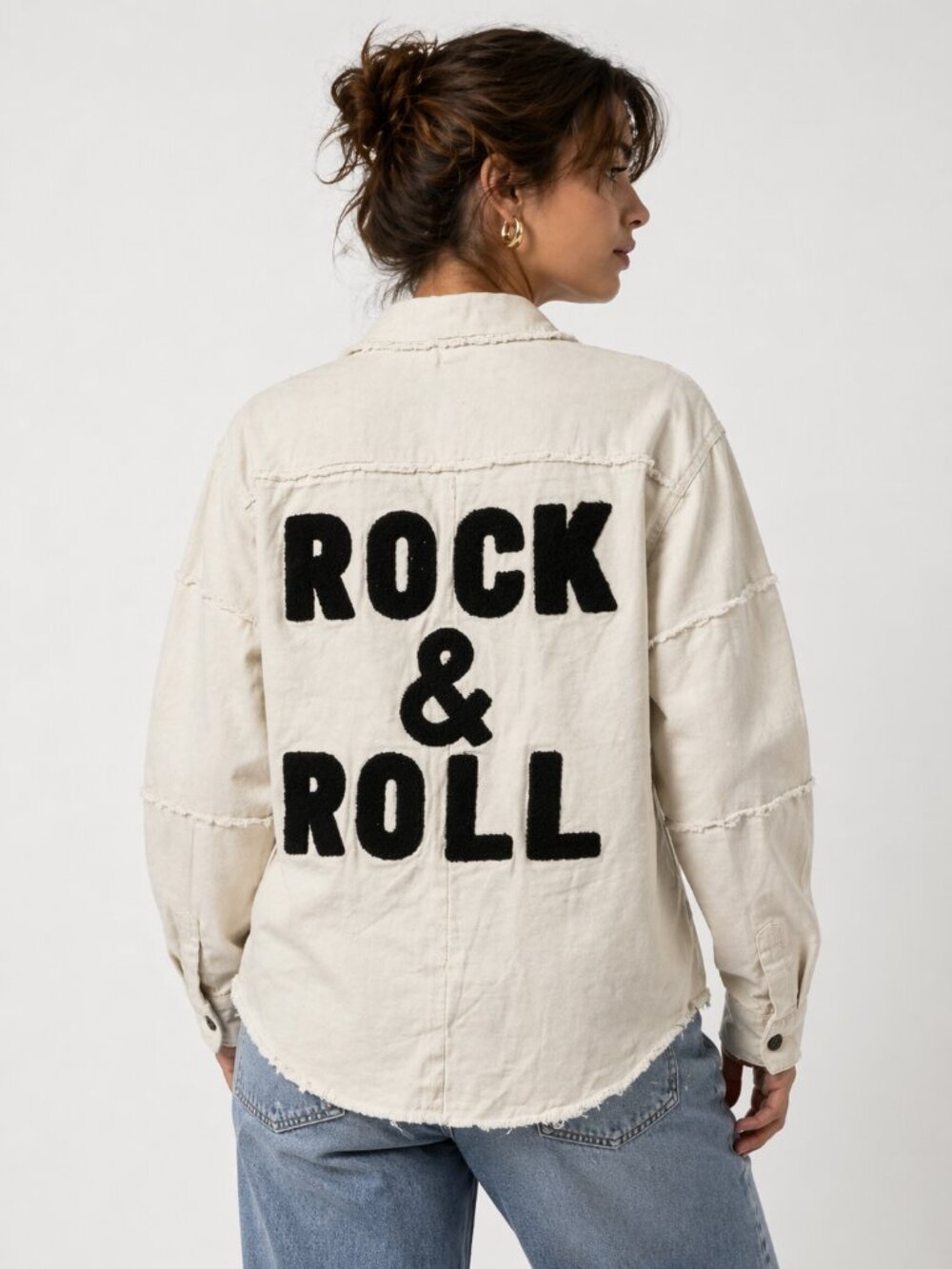 Panache Women’s Distressed Rock & Roll Button-Up Cotton Shirt Jacket, S